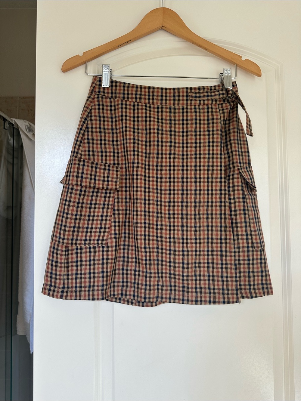 Vintage Plaid Wrap Skirt in Tan and Black plaid Women